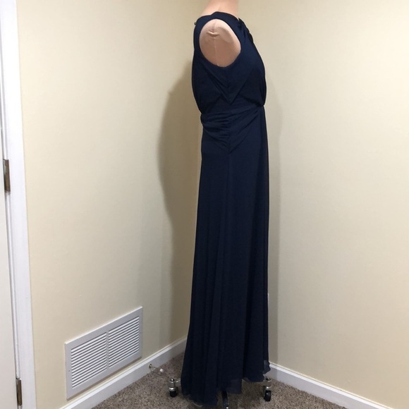 Badgley Mischka Petunia Dress Size 2 Navy Blue Twist Cut Out Open Back Gown - Picture 4 of 10